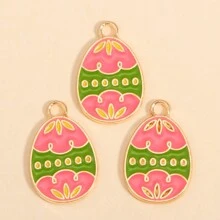 10pcs Cartoon Easter Eggs Oil Dripping Pendants, Suitable For DIY Cute And Interesting Painted Eggshell Charm Earrings, Necklaces, Jewelry