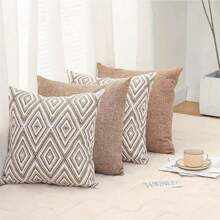 4pcs Bohemian Style Sofa Bed Headboard Cushion Covers, Soft Linen Printed Pattern Pillowcases, 45x45cm, Pillow Insert Not Included, Simple Gift, Sofa Cushions, Star, Decorative Style, Easy To Use, Pillow, Sofa Pillows, Home Decor