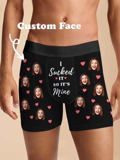 1pc Customized Valentine's Day Men's Briefs, Personalized Men's Underwear, Customized Briefs, Husband Customized Briefs, Funny Expression Customized Briefs, Valentine's Day Gift, Anniversary Gift, Birthday Gift, Wedding Gift, Gift For Girlfriend, Gift For Boyfriend, Gift For Husband