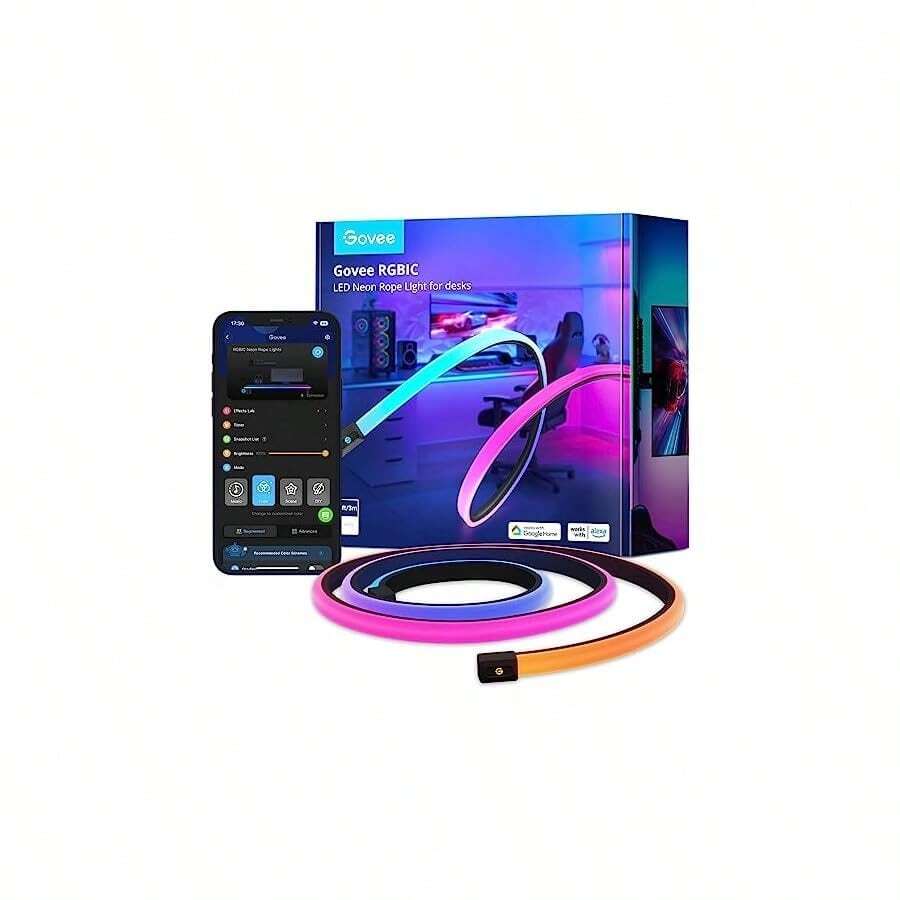 RGBIC Gaming Lights 3M Neon Rope Lights Soft Lighting For Gaming Desk ...