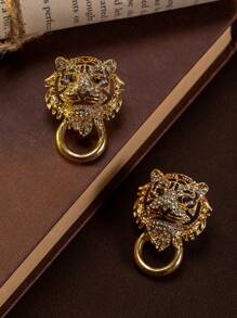 1 par de pendientes de moda con diseño hueco de tigre con strass, estilo lujoso y vintage, adecuado para el uso diario de la mujer, excelente como regalo del Día de San Valentín, para mamá, madre, Día de la Madre