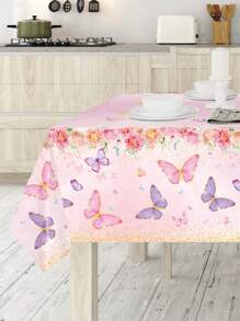 1 Peça/3 Peças 220*130cm Toalha de Mesa Plástica Descartável com Estampa de Flor e Borboleta Rosa, Festa Temática, Cobertura de Mesa de Festa de Aniversário, À Prova d'Água e Fácil de Limpar, Volta às Aulas, Dia dos Namorados