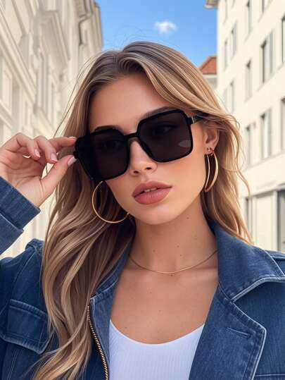 复古方形大框时尚眼镜男女款，经典塑料户外旅行海滩度假休闲装饰日常佩戴眼镜，适合夏季海滩度假、户外、旅行