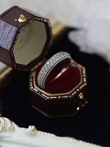 1只925純銀鑲滿閃亮鋯石的帶狀戒指,適合男女配搭日常穿搭和派對飾品,高級珠寶禮品 - 銀色 - 查看 5