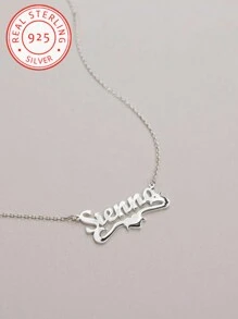 A 925 Silver Custom Classic Elegant Heart Ribbon Name Pendant Necklace, Can Add Your English Name, Women's Quality Versatile Daily Jewelry Accessories, Christmas, Thanksgiving, Valentine's Day, Mother's Day, Birthday, School Start Season Surprise Gift For Women