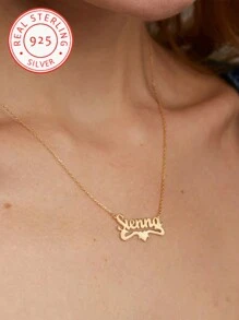 A 925 Silver Custom Classic Elegant Heart Ribbon Name Pendant Necklace, Can Add Your English Name, Women's Quality Versatile Daily Jewelry Accessories, Christmas, Thanksgiving, Valentine's Day, Mother's Day, Birthday, School Start Season Surprise Gift For Women