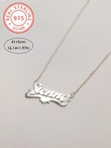 A 925 Silver Custom Classic Elegant Heart Ribbon Name Pendant Necklace, Can Add Your English Name, Women's Quality Versatile Daily Jewelry Accessories, Christmas, Thanksgiving, Valentine's Day, Mother's Day, Birthday, School Start Season Surprise Gift For Women