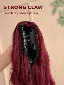 Wine Red Claw Ponytail Extension Hair Accessory 26 Inch Long Elastic Wave Heat-Resistant Fiber Synthetic Ponytail Wig, Suitable For Women's Daily Use - Burgundy - View 5