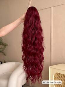 Wine Red Claw Ponytail Extension Hair Accessory 26 Inch Long Elastic Wave Heat-Resistant Fiber Synthetic Ponytail Wig, Suitable For Women's Daily Use - Burgundy - View 7