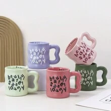 1 件粉色 350 毫升陶瓷英式个性化咖啡杯，适合成人和儿童返校