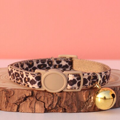 1 pieza Collar para gatos y perros pequeños con estampado de leopardo y campana dorada ajustable
