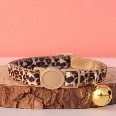1pc Leopard Print Cat Collar With Adjustable Golden Bell For Cats And Small Dogs