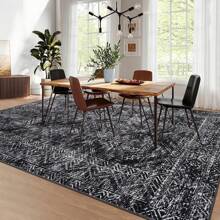 Modern Geometric Rug Low Pile Non-Shedding Rug Distressed Printed Rug Anti-Stain Non-Slip For Office Bedroom Living Room