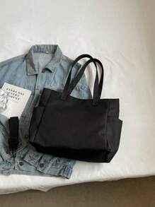 2024新款时尚休闲大容量纯色防水尼龙手提包，配有双提手和肩带，适合户外运动和短途旅行