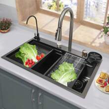 kangten Évier de cuisine en acier inoxydable, ensemble d'évier à cascade, évier intégré avec robinet et planche à découper