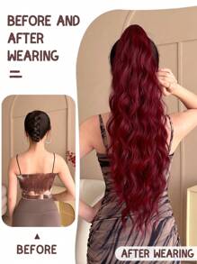 Wine Red Claw Ponytail Extension Hair Accessory 26 Inch Long Elastic Wave Heat-Resistant Fiber Synthetic Ponytail Wig, Suitable For Women's Daily Use - Burgundy - View 4