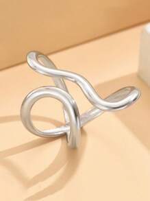 1pc Fashionable Asymmetrical Wavy Stainless Steel Adjustable Open Ring, Suitable For Women For Daily Wear, Festivals, Banquets