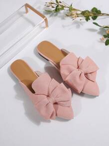 Pantofi de damă tip mule cu vârf ascuțit, cu design cu fundă, comozi și versatili, noutăți pentru primăvară/vară, pantofi cu slip-on, pantofi plati eleganti fără toc
