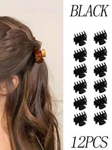 12 piezas de clips y pasadores de pelo pequeños y sencillos para mujer, de forma cuadrada, todo a juego en negro y marrón, accesorios de pelo mini para uso diario, pinzas de pelo, pinzas de agarre, pinzas de mandíbula, pinzas de pelo, clips de pelo, para looks casuales de otoño e invierno y vacaciones