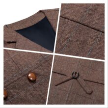 Men's Vest Jacket Herringbone Plaid Tartan Business Waistcoat For Gentleman Best Man Wedding Vest - màu nâu - Xem 4