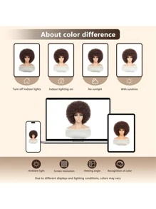 DZfirst 深棕色 10 英寸非洲卷发假发 70 年代 80 年代假发 大号弹性柔软自然蓬松假发 日常佩戴