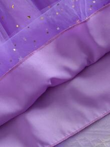 Top de camisola con estampado digital degradado de escamas de sirena para niña, vestido midi con dobladillo de tul de red con luna y estrella, conjunto elegante y lindo que incluye bolso bandolera, apropiado para salidas, fiestas, vacaciones, verano - Morado - Ver 7