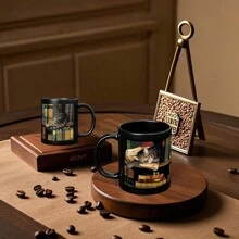 1 tazza da caffè in ceramica da 330 ml con manico, tazza con disegno sublimato unico, tazza nera solida, regalo originale, adatta per bevande calde o fredde come caffè freddo, whisky, succo. Ottima per Ognissanti, Natale, matrimonio, compleanno, San Valentino. - nero - Visualizzare 5