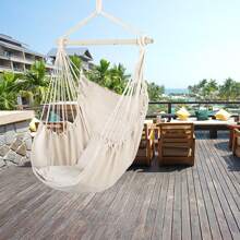Outdoor Comfort Redefined: Beige Cotton Canvas Swing Chair With Cushions