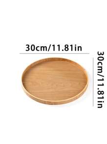 1pc Minimalist Style Wooden Tray, Tea Tray, Storage Tray,Kitchen, Round Fruit Tray - Khaki - View 2