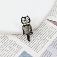 1pc Vintage Cat Pattern Clock Brooch Pin Badge Clothing Bag Accessory, Cute Creative Brooch Lapel Pin, Unique Clothing Badge, Suitable For Backpack, Clothes, Collar And Hat, Multifunctional Fashion Accessory For Women, Ideal Gift