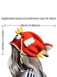 1pc Women's Handmade Crochet Cute Clownfish Beanie Hat, Warm Knitted Cartoon Small Goldfish Cap For Autumn/Winter - Orange - View 5