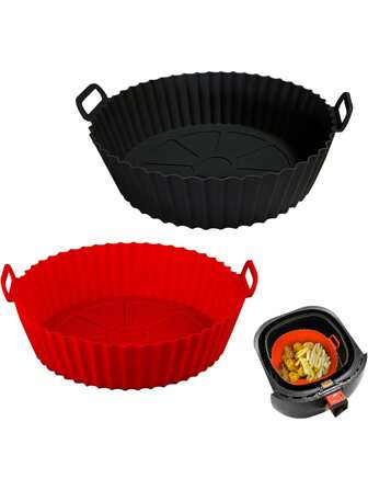 1 pieza/2 piezas Cestillo de silicona para freidoras de aire, adecuado para bandejas de hornear de silicona de freidoras de aire de 3 a 5 cuartos de galón, bandejas de hornear reutilizables, accesorios para cocinas de freidoras de aire y hornos, utensilios de cocina, accesorios de repostería