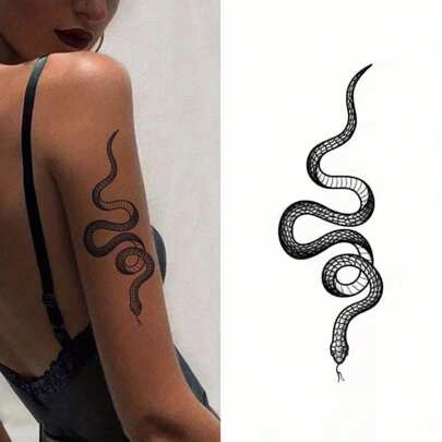 1pc Snake Pattern Herbal Temporary Tattoo, Symbolizes Wisdom And Mystery, Waterproof Long-Lasting Tattoo Sticker