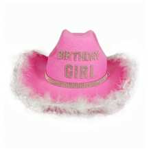 1PCS Women Birthday Cowgirl Hats Letter Rhinestone Trim Vintage Jazz Hats Western Style Sombreros - Hồng - Xem 2