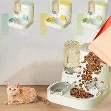 Integrated  Cat Drinking Fountain Food Dispenser Set With Stainless Steel Bowl, Detachable And Washable, 2-In-1 Pet Feeding Station For Indoor Cats, Tianhe Integrated  Pet Drinking Fountain Feeder Set With Stainless Steel Bowl, Detachable Cleaning, 2-In-1 Pet Feeding Station, Suitable For Anywhere