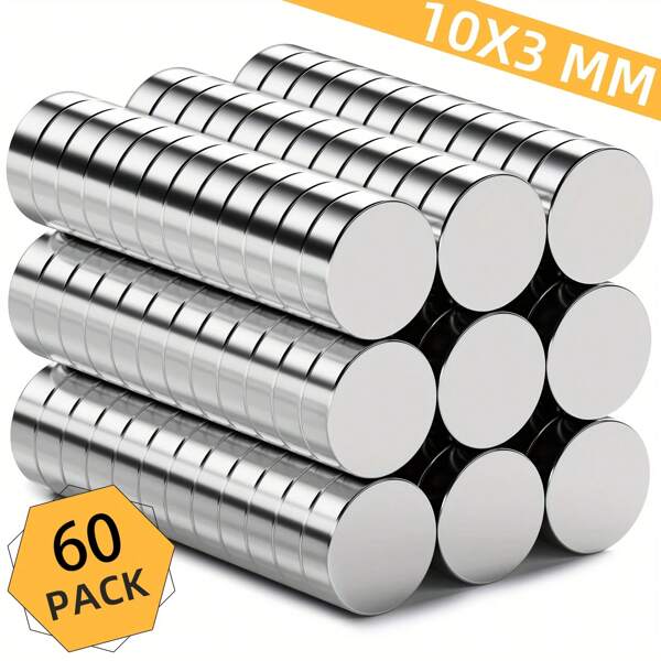 60/150pcs 10X3mm Super Strong Neodymium Magnets, Round Fridge Rare Earth Magnets, N35 NdFeB Magnet, 10mm*3mm Whiteboard Magnet, Suitable For Office, Fridge, Kitchen Accessories