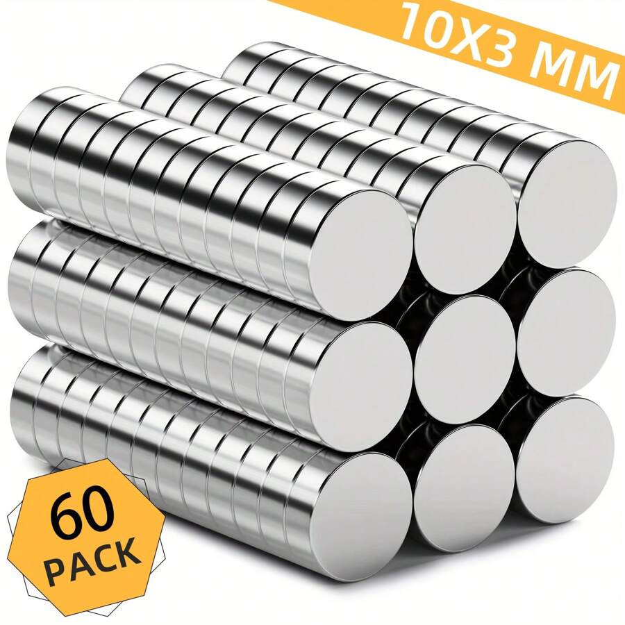 60/150 件 10X3mm 超强钕磁铁，圆形冰箱稀土磁铁，N35 钕铁硼磁铁，10mm*3mm 白板磁铁，适用于办公室、冰箱、厨房配件
