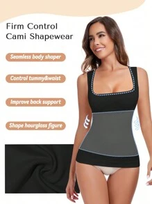 Shapewear Tummy Control Tank Top Compression Tanks For Women Square Neck Seamless Body Shaper Camisole Cami Tops Solid Color Fitted Casual Tank Top For Four Seasons - màu đen - Xem 4