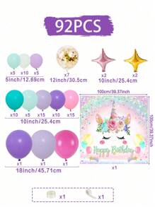 93pcs/Set Pink Purple Unicorn Birthday Balloon Backcloth Set, Balloon Set Perfect For Birthday Party Wall Background, Decorative Balloon Arch Kit, Birthday Gift Party Favor, Birthday Decor Birthday Balloon, Unicorn Decor, Ladies' Birthday Decoration, Including 89pcs Pink Purple Confetti Balloon &1pc Unicorn Birthday Background & 1pc Unicorn Tablecloth Table Cover & 2pcs Balloon Accessory
