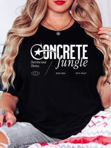 Oversized Style For Women, Concrete Jungle T Shirt, Funny Graphic Shirt, Fashion Urban City Streetwear, Loose Type Shirt For Women, Perfect For Holiday Parties Or Gift Giving, Soft And Comfortable
