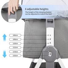 Grey Foldable Cododo Baby Cradle, Expandable Baby Bed, Bedside Table 80x40cm, 6-Way Height Adjustable And Mobile On Wheels, Lower Storage Basket, A-Shaped Feet, Mosquito Net, Side Zipper Can Be Completely Lowered, 360-Degree Rotating Wheels - 灰色 - 查看 4
