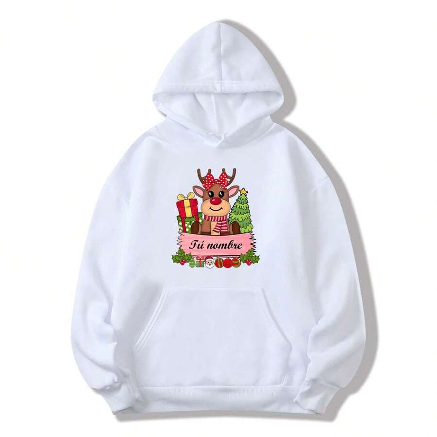 Sudadera de algodón con estampado de RENO, "PERSONALIZALA CON TÚ NOMBRE" - Blanco - Ver 1