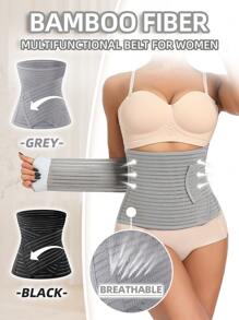 竹纤维面料束腰可调节透气腰部训练带 - 锻炼支撑瑜伽伴侣 - 舒适贴合弹力面料腹部带运动腰带适合锻炼、居家运动和散步 - 彩色 - 查看 2