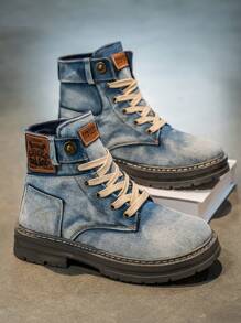 Sneakers alte da uomo a taglie grandi, con suola spessa, denim, di nuova moda, resistenti all'usura, adatte per tutto l'anno, in particolare per la primavera
