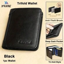 XAXRE 男士顶级真皮三折钱包，带身份证窗口，RFID 防盗刷，大容量，翻盖式身份证夹层 - 浪漫情人节男士礼物 - 真皮材质 - 适合日常使用 - 父亲节及商务人士的完美礼物