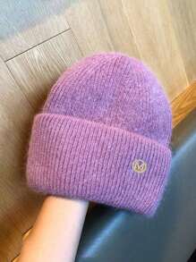 1pc Winter Women's Beanie Metal Tag Fashion Female Stretch Wool Knitted Hat Thick Warm Ear Protection Hood Cold Hats For Woman ,Soft Slouchy Warm Snug Snow Ski Running Unisex Adult Knit Hat