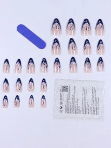 24片装中长杏仁假指甲紫色花朵法式全覆盖假指甲适合女士和女孩新年礼物按压指甲美甲用品指甲 - 彩色 - 查看 4