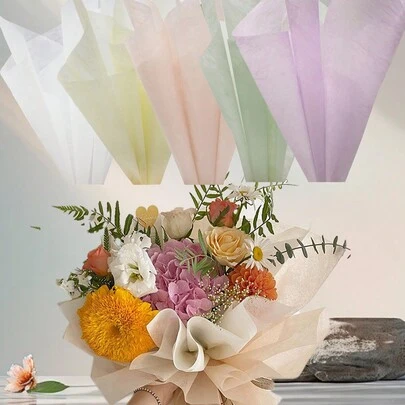 40 件/包小号一次性牛奶玫瑰花束包装纸，插花包装材料，优雅简约的花卉衬里