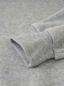 Capucha con estampado de letra con forro térmico con bolsillo de canguro con cordón - Gris - Ver 7