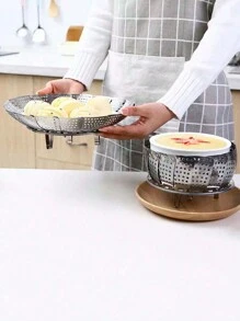 1pc Stainless Steel Collapsible Steamer Rack With Drip Tray, Adjustable Design For Steaming Fruits, Vegetables, Seafood - Silver - View 8